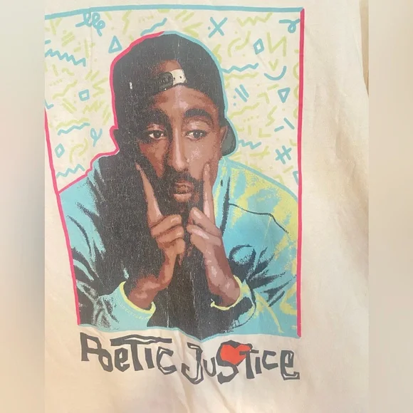Retro Style Tupac Poetic Justice  Graphic Tee Hip Hop Merch Streetwear Cream - Picture 2 of 8